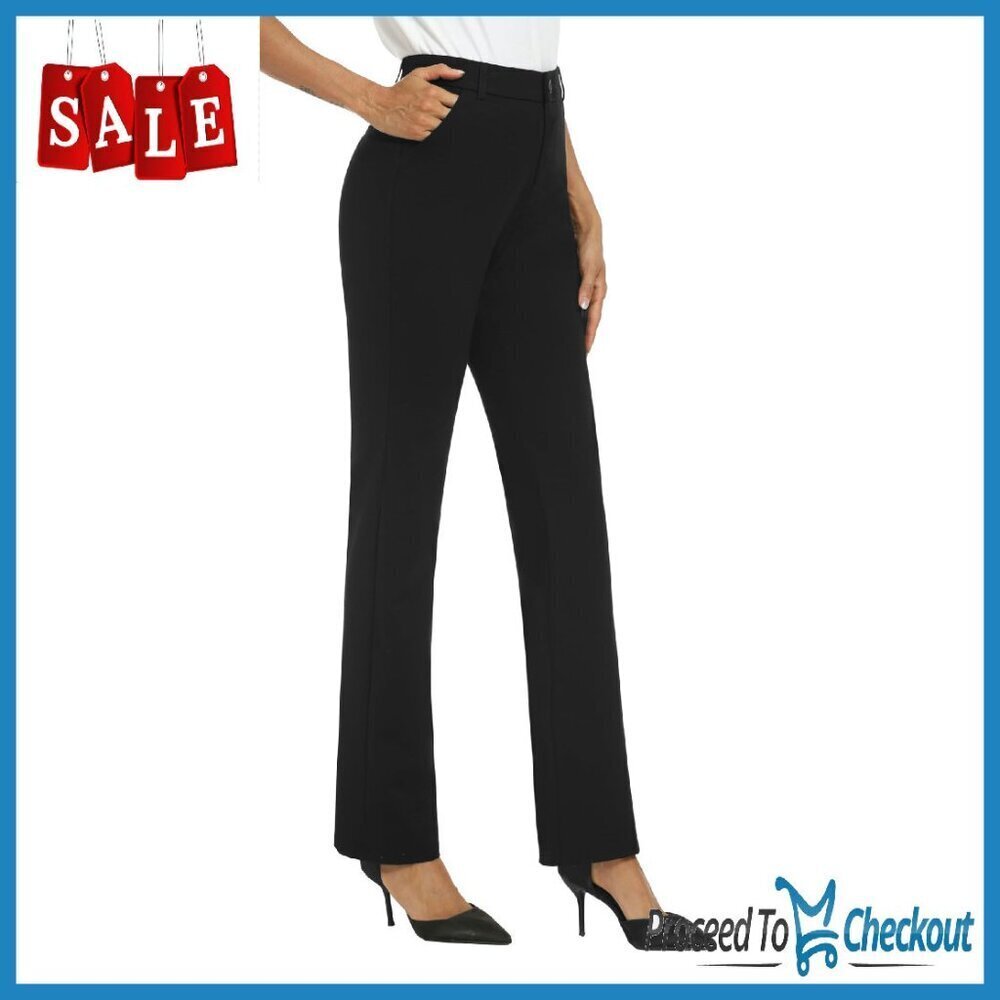 Stretchy Straight Leg Dress Pants Work Office Casual Slacks with Pockets